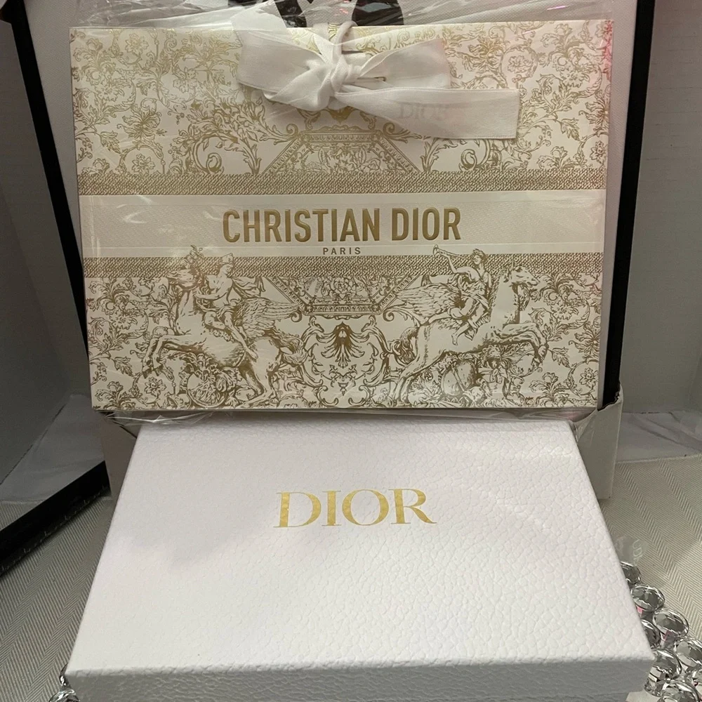Authentic Dior White and Gold gift Box with tissue paper and ribbon 8”x5.5”x3”